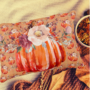 Pumpkin orange fall floral plaid check autumn decorative cushion