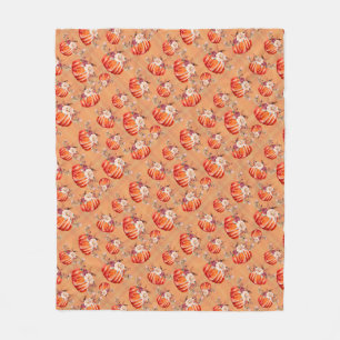 Pumpkin orange fall floral plaid check autumn fleece blanket