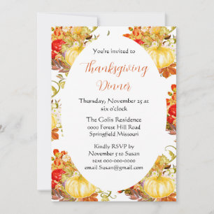 Pumpkin Orange Flowers Thanksgiving Dinner  Invitation
