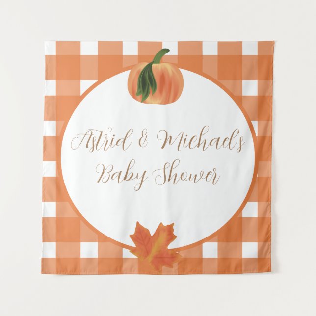 Pumpkin Orange Gingham Fall Baby Shower Tapestry (Front)