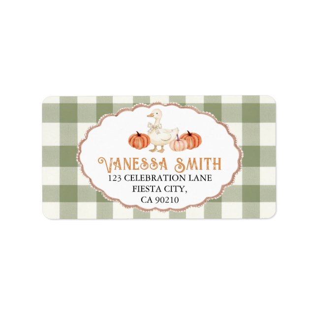 Pumpkin Orange Gingham  Silly Goose Baby Shower  Label (Front)