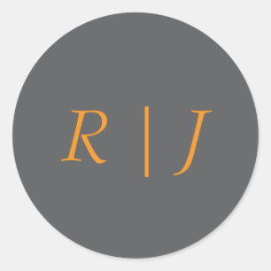 Pumpkin Orange Grey Monograms Fall Autumn Wedding Classic Round Sticker