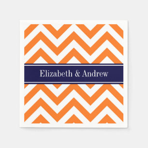 Pumpkin Orange Lg Chevron Navy Name Monogram Napkin