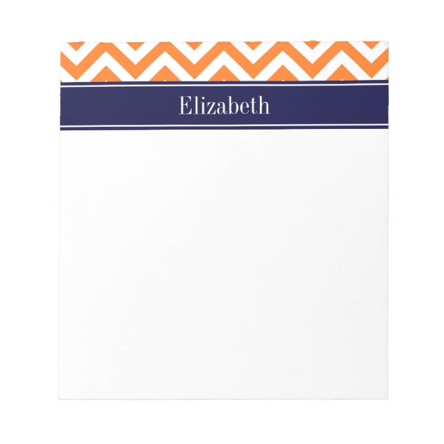Pumpkin Orange Lg Chevron Navy Name Monogram Notepad (Front)