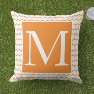 Pumpkin Orange Monograms White Polka Dots Autumn Cushion
