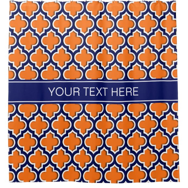 Pumpkin Orange Navy Blue Moroccan #5DSN Monogram Shower Curtain (Front)