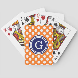 Pumpkin Orange Navy Blue White Polka Dots 1IR Playing Cards