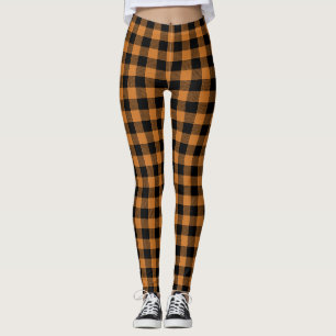 pumpkin orange plaid pattern  leggings