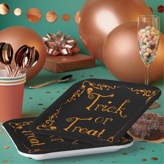 Pumpkin Orange Trick or Treat Paper Plate (Multi)