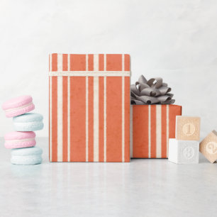 Pumpkin Orange Vintage Stripe Wrapping Paper