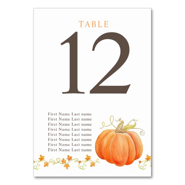 Pumpkin orange watercolor and guests table number (Back)
