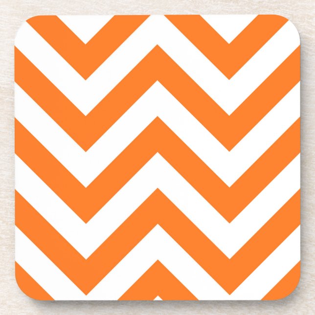 Pumpkin Orange, White Large Chevron ZigZag Pattern Coaster (Front)