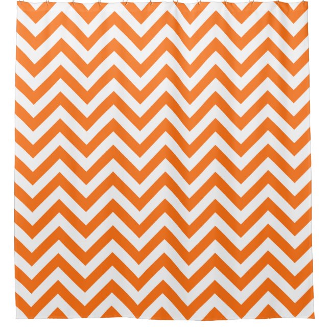 Pumpkin Orange White LG Chevron ZigZag Pattern Shower Curtain (Front)