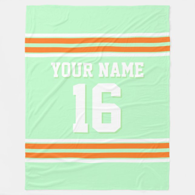 Pumpkin Orange White Sports Jersey Fleece Blanket (Front)