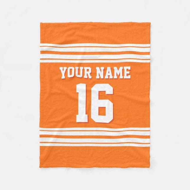 Pumpkin Orange White Sports Jersey Fleece Blanket (Front)