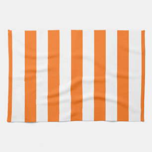 Pumpkin Orange White XL Stripes Pattern Tea Towel
