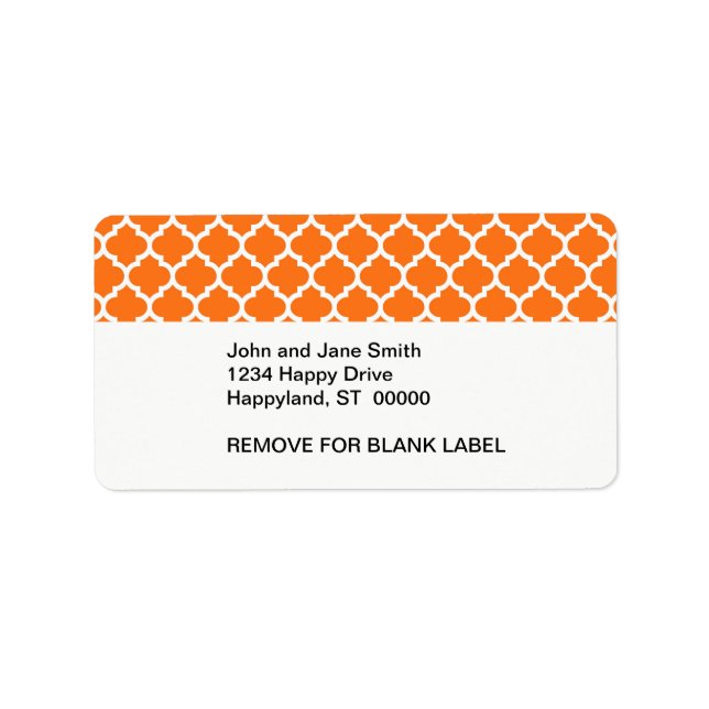 Pumpkin Orange Wht Moroccan Quatrefoil Pattern #5 Label (Front)