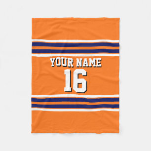 Pumpkin Orange with Navy White Stripes Team Jersey Fleece Blanket