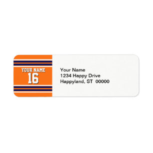 Pumpkin Orange with Navy White Stripes Team Jersey Return Address Label