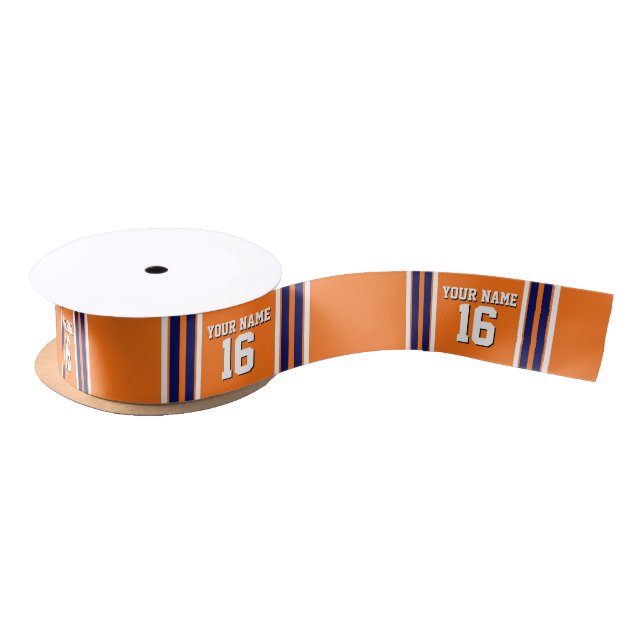 Pumpkin Orange with Navy White Stripes Team Jersey Satin Ribbon (Spool)