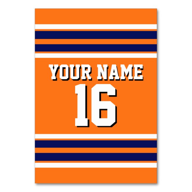 Pumpkin Orange with Navy White Stripes Team Jersey Table Number (Back)