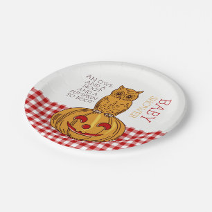 Pumpkin Owl & Gingham Baby Shower Paper Plate