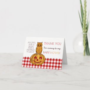 Pumpkin Owl & Gingham Baby Shower Thank You