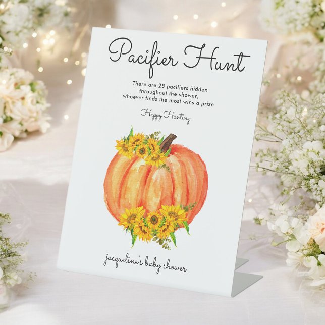 Pumpkin Pacifier Hunt Baby Shower  Pedestal Sign (Creator Uploaded)
