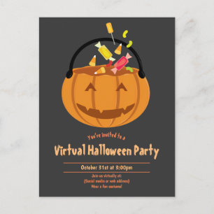 Pumpkin Pail Candy Grey Virtual Halloween Party Invitation Postcard