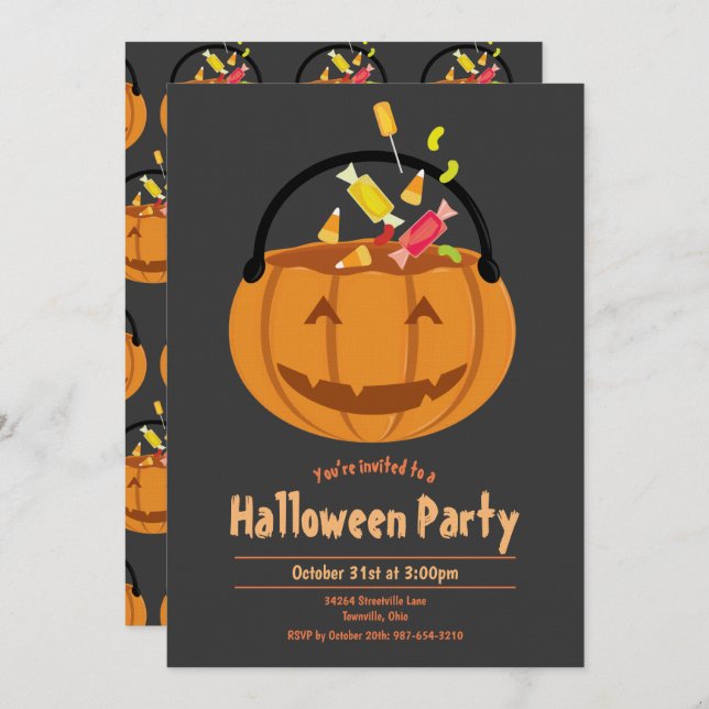 Pumpkin Pail Candy Kid’s Halloween Party Invitation (Front/Back)