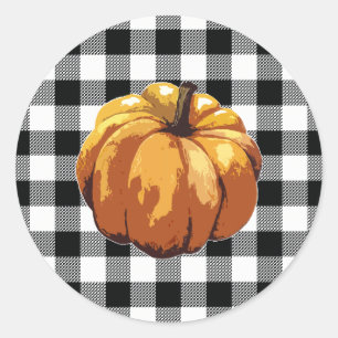 Pumpkin Painting Art Black Check Pattern Classic Round Sticker
