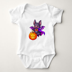 Pumpkin Pal Bat with Purple Cape Baby Bodysuit
