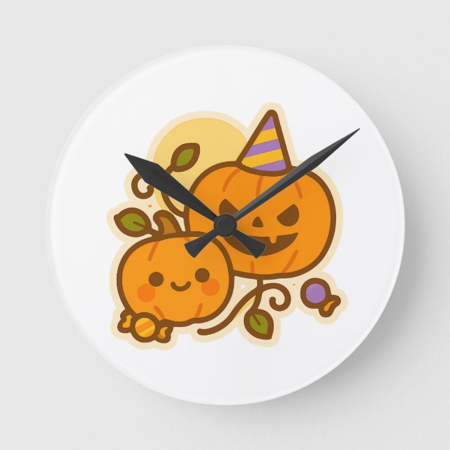 Pumpkin Pals – Kawaii Halloween Round Clock (Front)