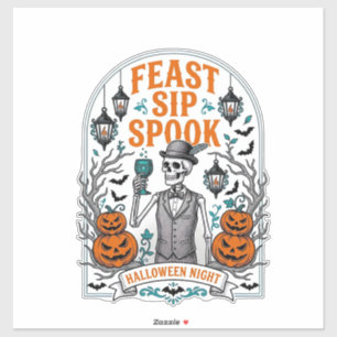Pumpkin Party Skeleton Halloween Feast Sip Spook