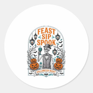 Pumpkin Party Skeleton Halloween Feast Sip Spook Classic Round Sticker