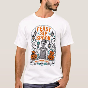 Pumpkin Party Skeleton Halloween Feast Sip Spook T-Shirt