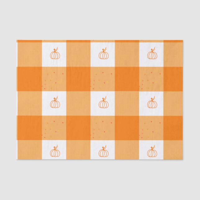 Pumpkin party thank you notes with orange gingham tissue paper (Front)