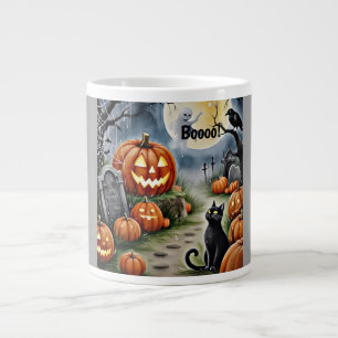 Pumpkin Party Under The Moonlight ,Jack O' Lantern Large Coffee Mug