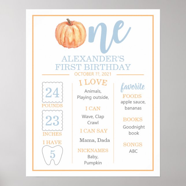 pumpkin pastel blue milestone poster (Front)