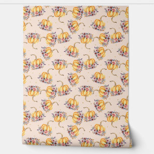Pumpkin pastel peach gold polka dot floral fall wallpaper
