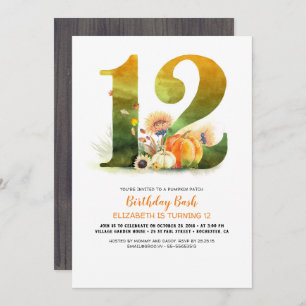 Pumpkin Patch 12 Birthday Bash Fall Invitation