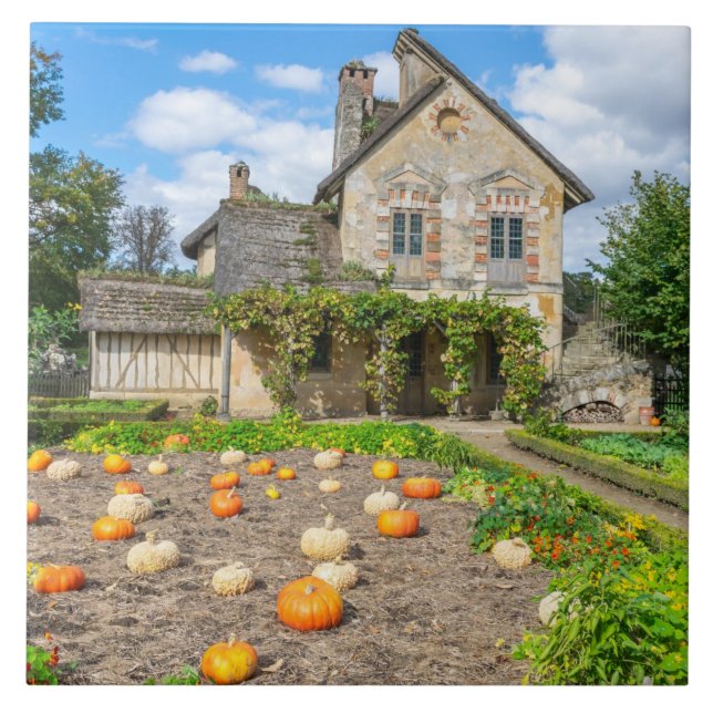 Pumpkin patch and farm building ceramic tile (Front)