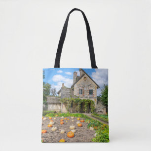 Pumpkin patch and farm building tote bag