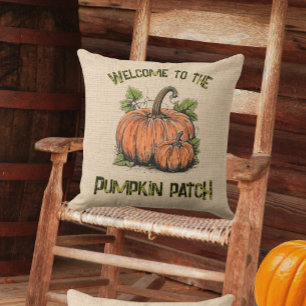 Pumpkin Patch Autumn Fall Faux Burlap Cushion