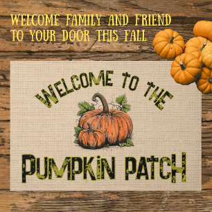 Pumpkin Patch Autumn Halloween Faux Burlap  Doormat