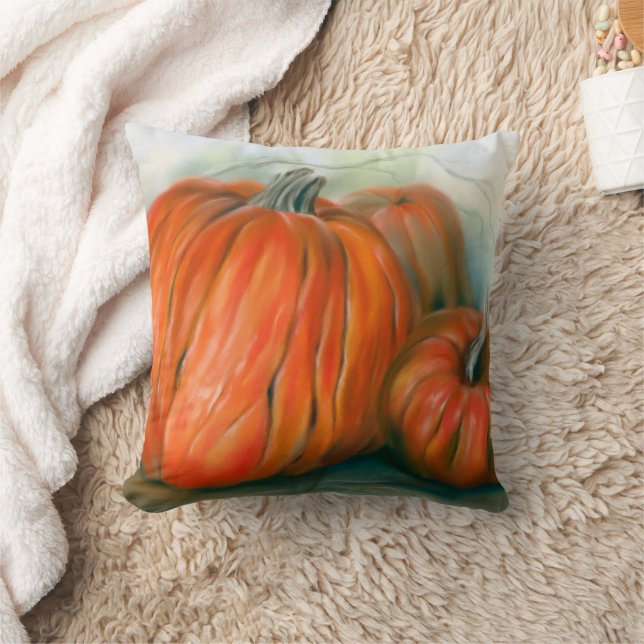 Pumpkin Patch Autumn Trio Pastel Art Cushion (Blanket)