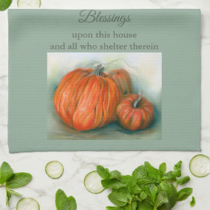 Pumpkin Patch Autumn Trio Pastel Art Tea Towel