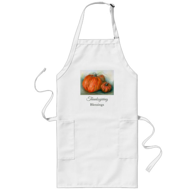 Pumpkin Patch Autumn Trio Pastel Art Thanksgiving Long Apron (Front)