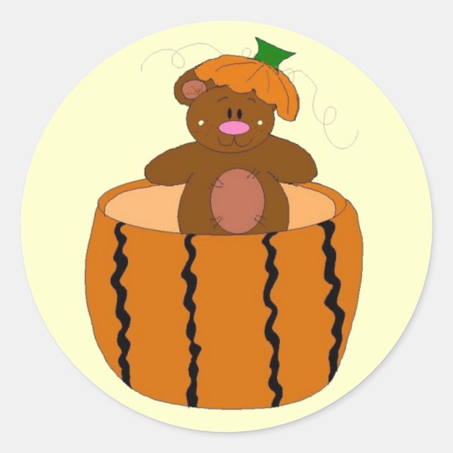 Pumpkin Patch Bear Classic Round Sticker (Front)