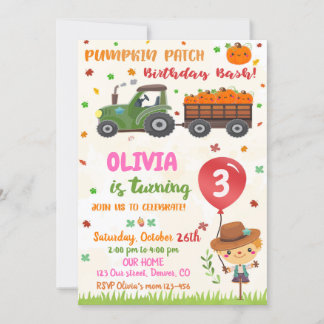 Pumpkin patch birthday invitation Fall birthday